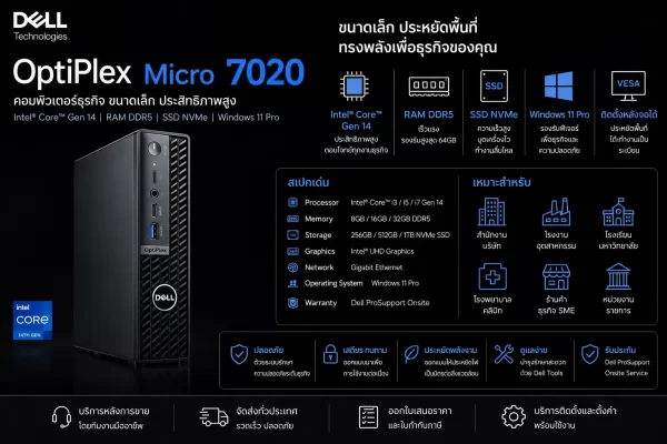optiplex-7020 Dell OptiPlex Micro 7020 Desktop Computer สำหรับองค์กรและสำนักงาน